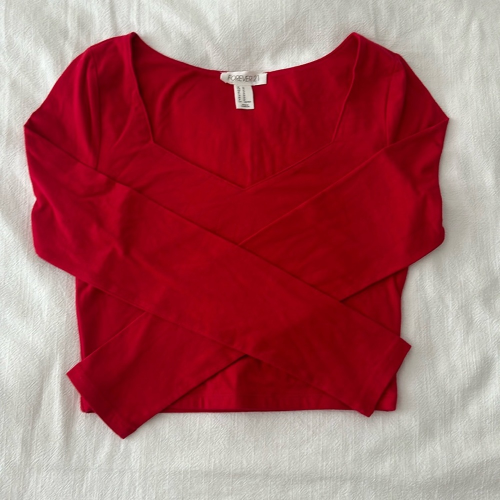 Red Long Sleeve Crop Top